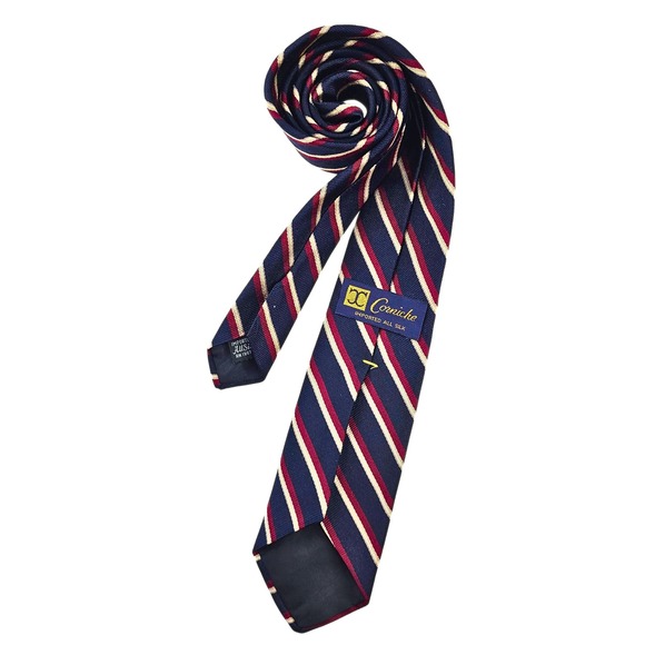 Corniche Necktie Mens Navy Blue Red‎ Striped Silk Classic Business Formal - Picture 2 of 5